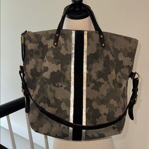 Camouflage Tote Bag with Black and Silver Stripes